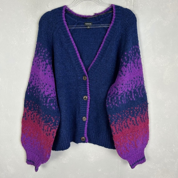 torrid Sweaters - Torrid plus size 2X chunky knit cardigan purple wool blend button up v-neck